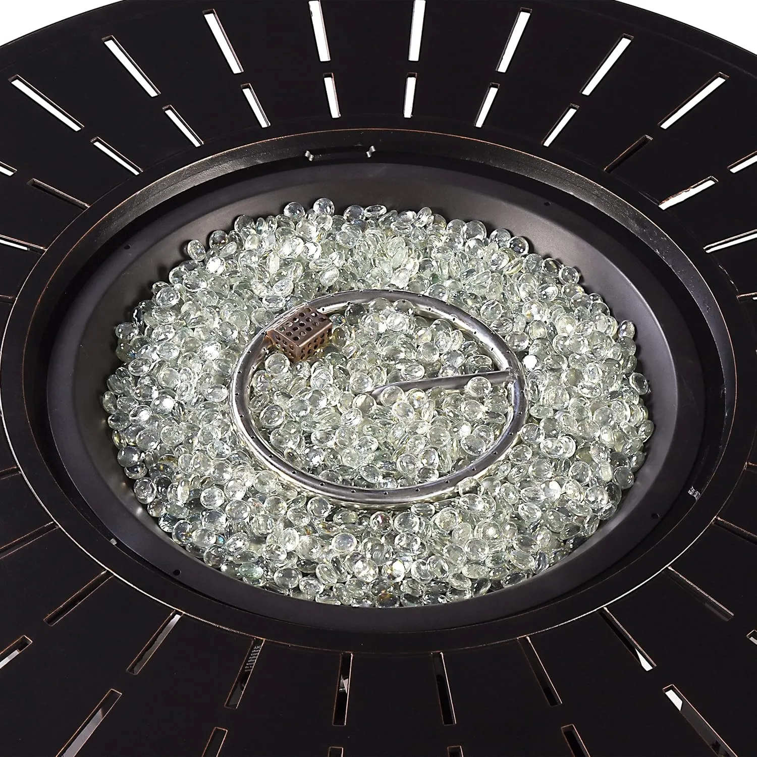 Oakland Living Aluminum 57,0000 BTU 44 in. Round Propane Black Fire Pit Table with Fire Beads, Lid, Propane Tank Cover and Table Fabric Covers in Copper Finish, (AZNOBU-FPT-AC)