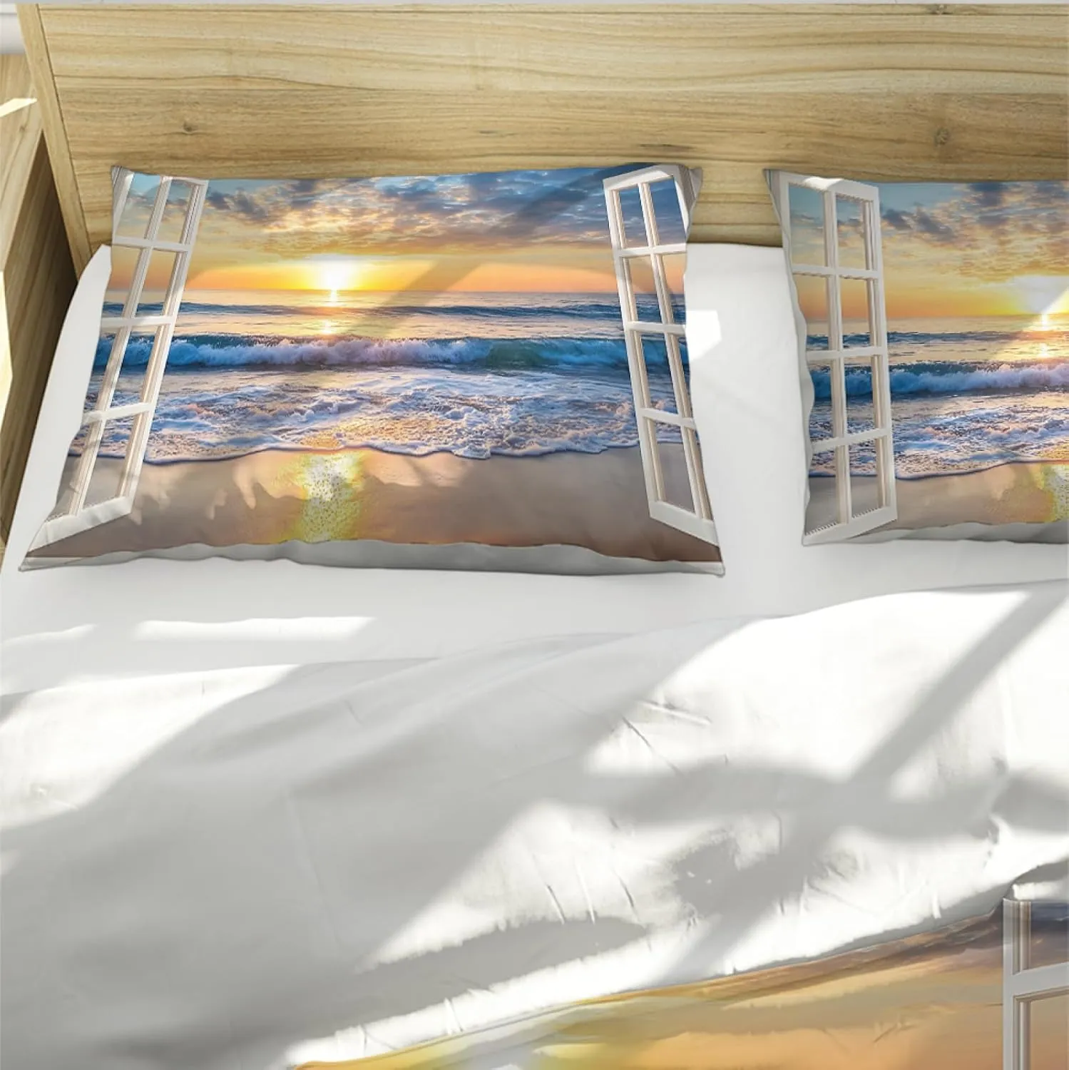 Ocean Duvet Cover Set Sea Sky Sunset Landscape Beach Tropical Exotic Hawaiian Decorative 3 Piece Bedding Set with 2 Pillow Shams California King