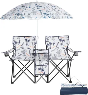 Ochine Double Camping Chair with Umbrella, Folding Loveseat Chairs with Canopy Shade, Table Beverage Holder and Storage Bag, Double Rocker Chair Outdoor for Camping, Beach, Picnic
