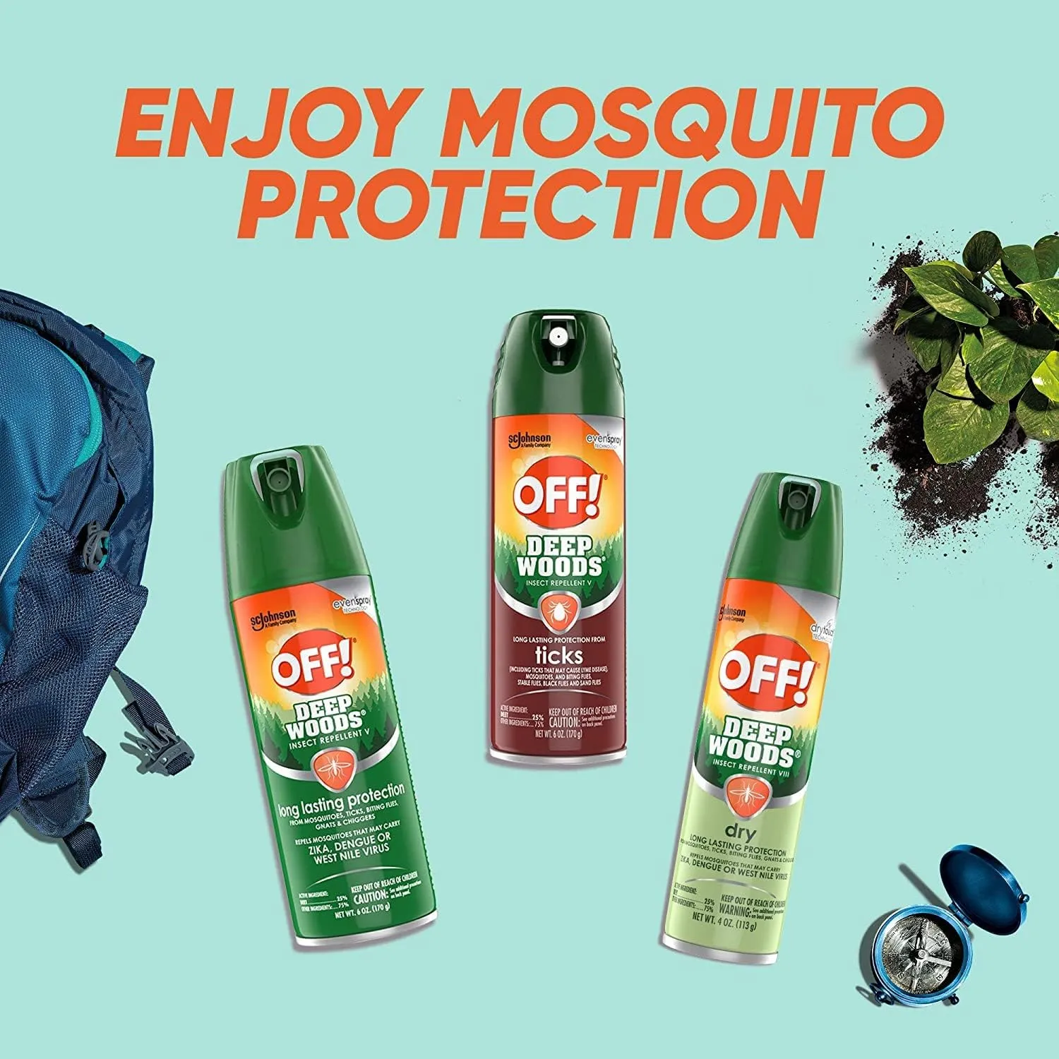 OFF! Deep Woods Insect Repellent V Ticks Aerosol 6 oz, Pack of 6