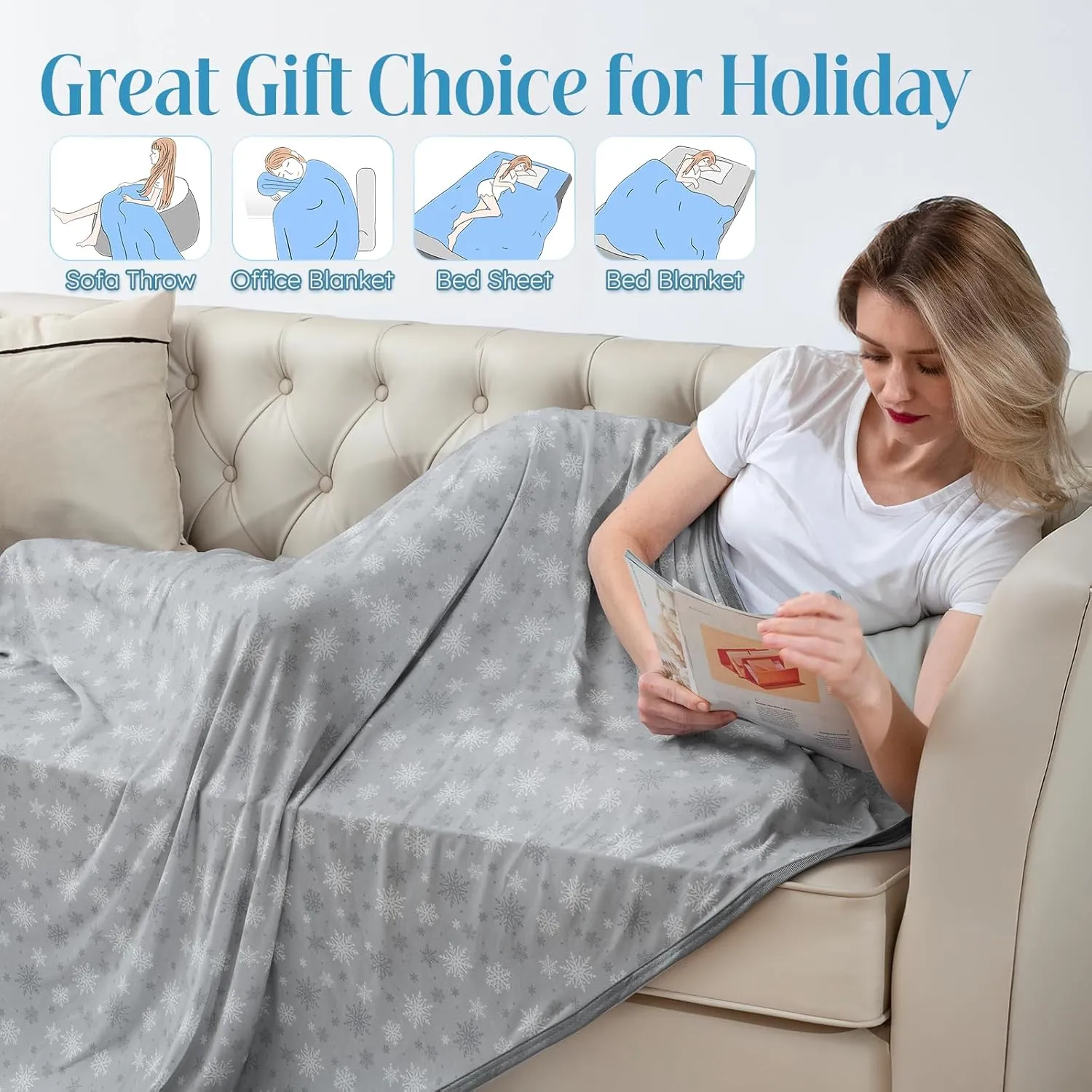 OIGAE Cooling Blanket for Hot Sleepers - Soft & Lightweight Summer Cold Blanket for Night Sweats | Perfect for Bed, Couch, Sofa (Light Grey, Throw 50" x 70")