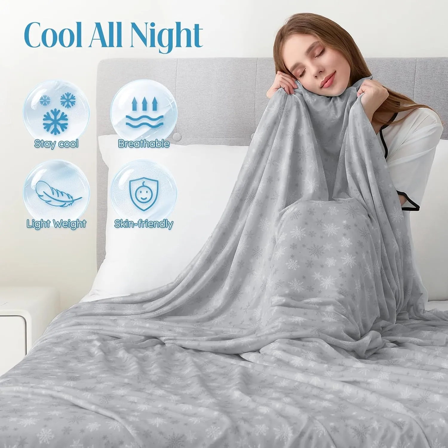OIGAE Cooling Blanket for Hot Sleepers - Soft & Lightweight Summer Cold Blanket for Night Sweats | Perfect for Bed, Couch, Sofa (Light Grey, Throw 50" x 70")