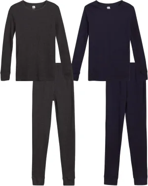 ONLY BOYS’ Thermal Underwear Set – 4 Piece Waffle Knit Top and Long Johns (2T-16)