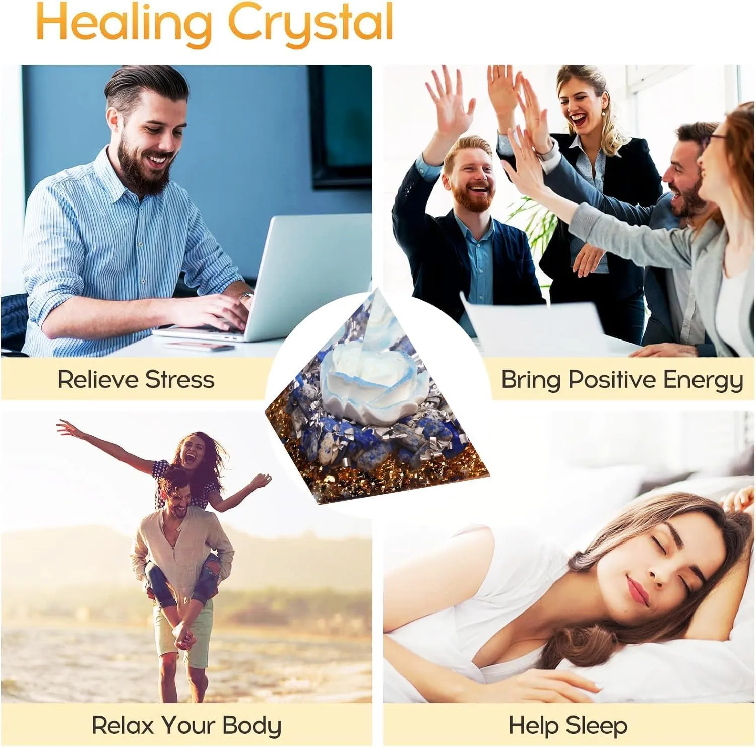 Orgone Pyramid for Positive Energy, Orgonite Lapis Lazuli Stones Healing Crystals for Reduce Stress Chakra Reiki Healing Meditation Attracts Lucky and Success (White-Blue&Lapis Lazuli)