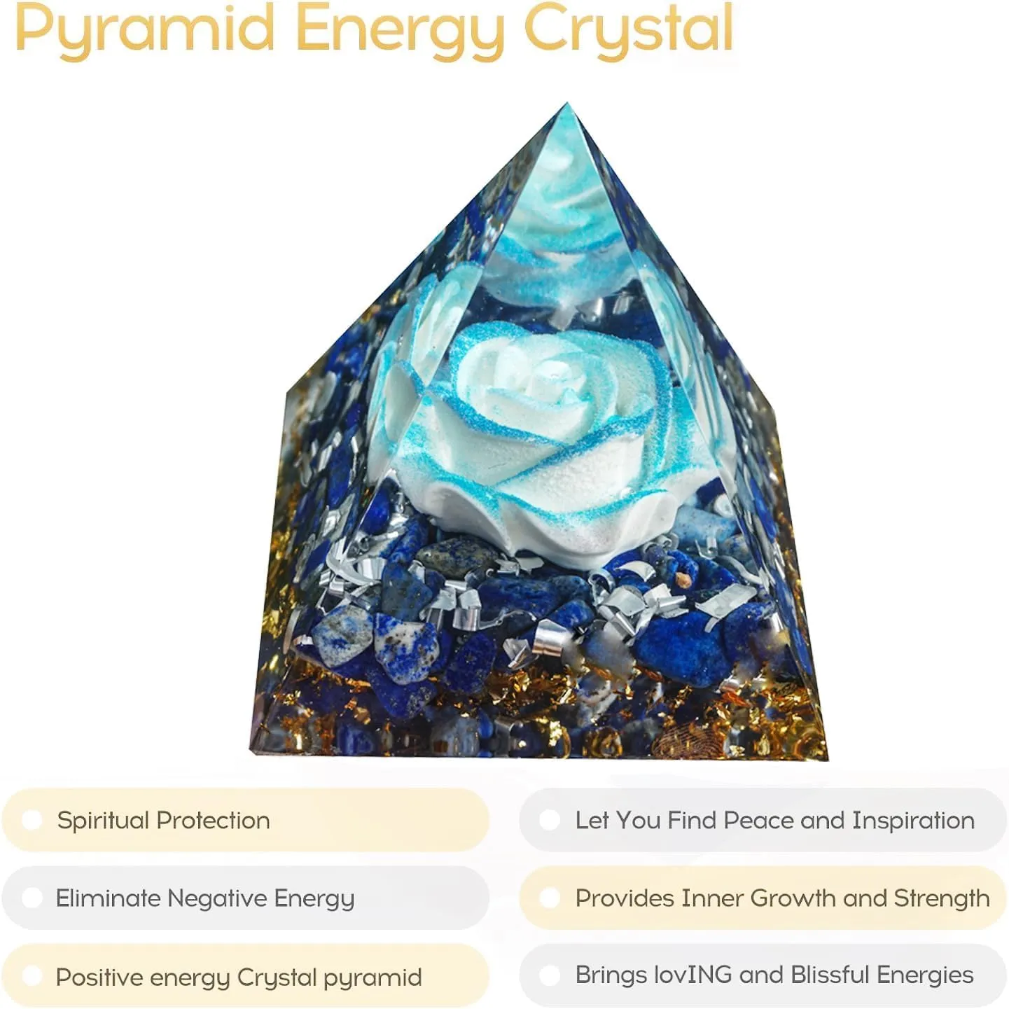 Orgone Pyramid for Positive Energy, Orgonite Lapis Lazuli Stones Healing Crystals for Reduce Stress Chakra Reiki Healing Meditation Attracts Lucky and Success (White-Blue&Lapis Lazuli)