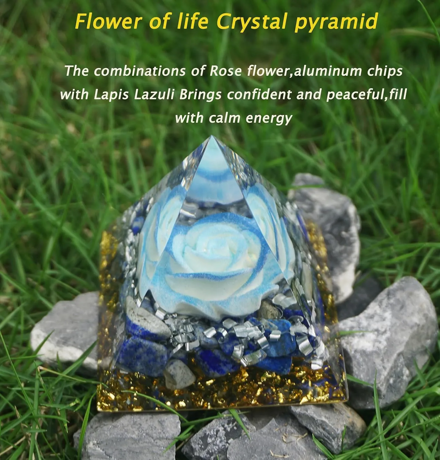 Orgone Pyramid for Positive Energy, Orgonite Lapis Lazuli Stones Healing Crystals for Reduce Stress Chakra Reiki Healing Meditation Attracts Lucky and Success (White-Blue&Lapis Lazuli)