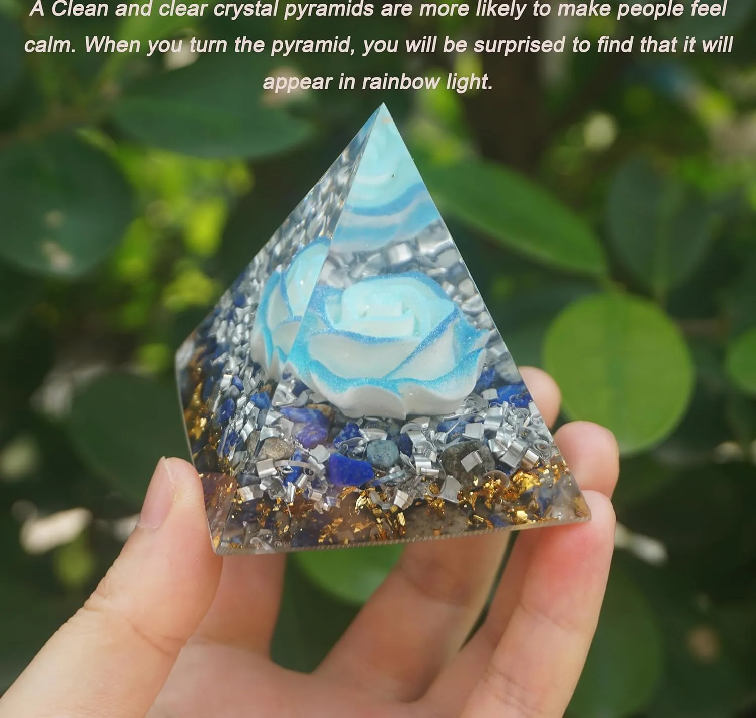 Orgone Pyramid for Positive Energy, Orgonite Lapis Lazuli Stones Healing Crystals for Reduce Stress Chakra Reiki Healing Meditation Attracts Lucky and Success (White-Blue&Lapis Lazuli)