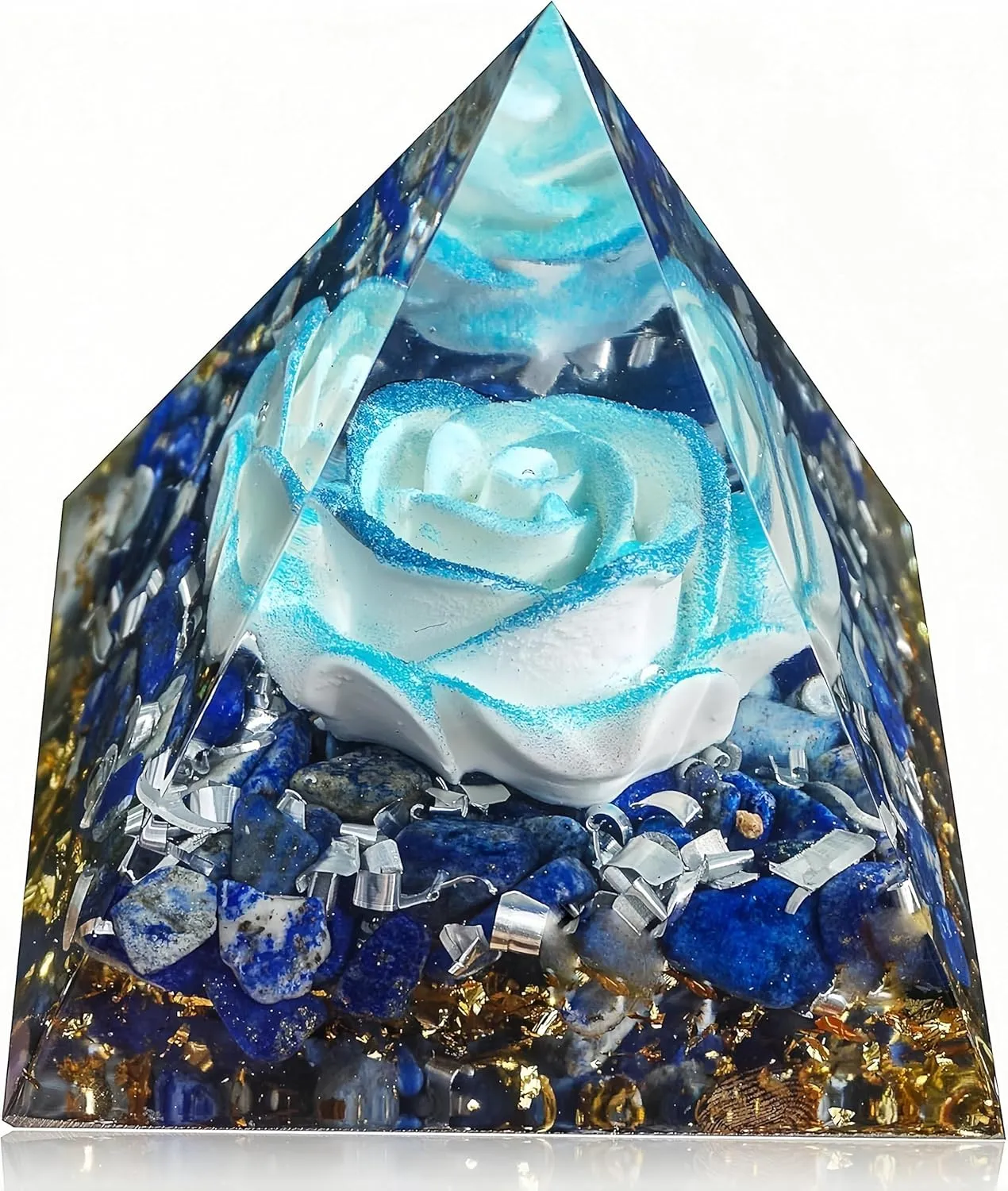 Orgone Pyramid for Positive Energy, Orgonite Lapis Lazuli Stones Healing Crystals for Reduce Stress Chakra Reiki Healing Meditation Attracts Lucky and Success (White-Blue&Lapis Lazuli)