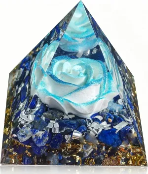 Orgone Pyramid for Positive Energy, Orgonite Lapis Lazuli Stones Healing Crystals for Reduce Stress Chakra Reiki Healing Meditation Attracts Lucky and Success (White-Blue&Lapis Lazuli)