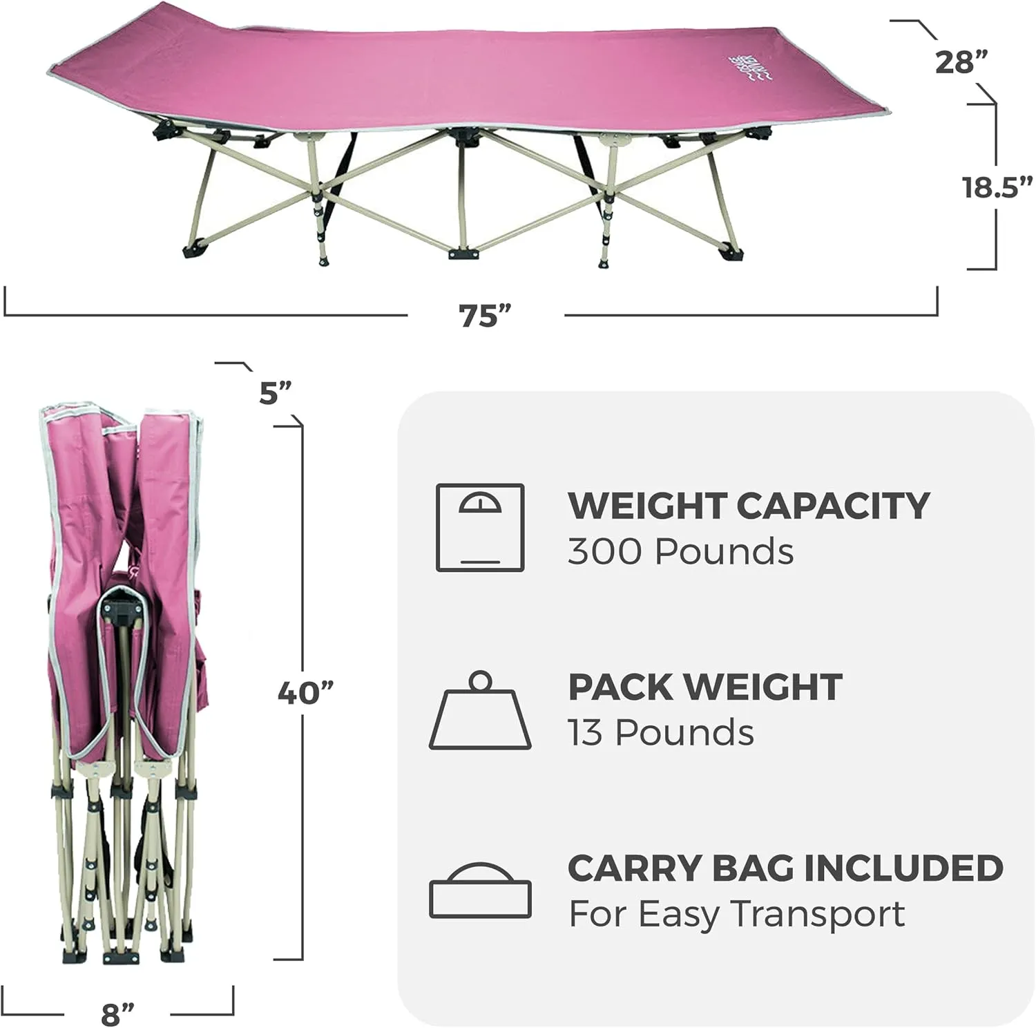 OSAGE RIVER Camping Cot for Adults - Folding Camping Cot - Portable Cots for Sleeping - Rated for 300 lbs