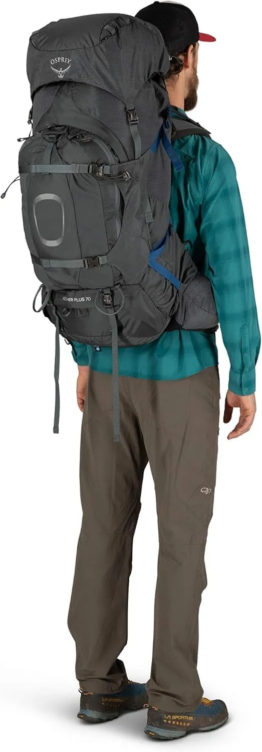 Osprey Aether Plus 70L Men's Backpacking Backpack, Black, L/XL
