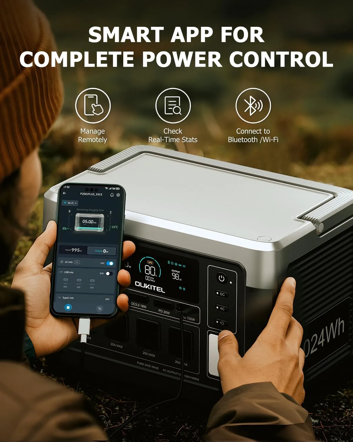 OUKITEL P1000 Plus 1800W Solar Generator, 1024Wh Solar power station with solarpanel 1200W Fast Charging, Smart APP Control Emergency Power Station for Home, Camping, Outdoor Battery Backup