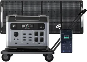 OUKITEL P2001 PLUS 2400W Power Station with 200W Solar Panel and Cart, 2048Wh Solar Panel(Peak 5000W) 1800W Fast Charging APP Control Emergency LiFePO4 Battery for Home Backup Camping RVs