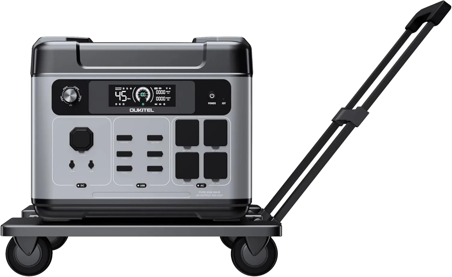 OUKITEL P2001 Plus 2400W Power Station(Peak 5000W), 2048Wh Solar Generator with Foldable Cart 4XAC Outlets 1.5Hrs Fast Full Charging APP Control LiFePO4 Battery Backup for Home Emergency Camping RV