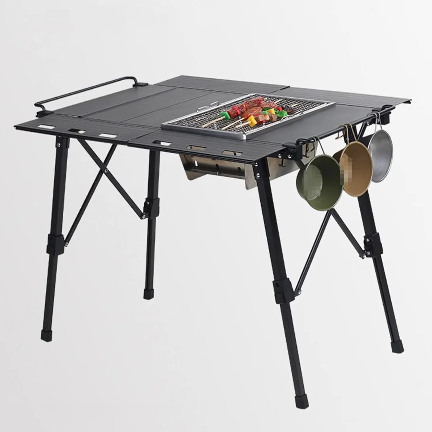Outdoor, Aluminum Alloy Outdoor Camping with Barbecue Grill, Height Adjustable Camping Table, for Picnic, Beach, Camping
