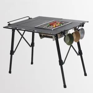 Outdoor, Aluminum Alloy Outdoor Camping with Barbecue Grill, Height Adjustable Camping Table, for Picnic, Beach, Camping