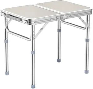 Outdoor Camping Table Small Folding Table Portable Camping Table with Mesh Holders Lightweight Aluminum Adjustable Height Camping Furniture