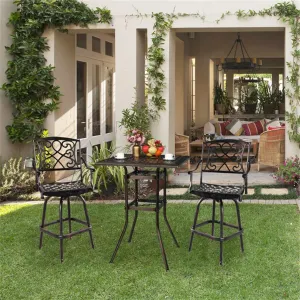 Outdoor cast Aluminum Table Garden Cafe Open air Balcony Outdoor Casual Garden Table, cast Aluminum Square bar Bistro Table, Outdoor high Table for Porch Balcony Backyard Garden, Bronze