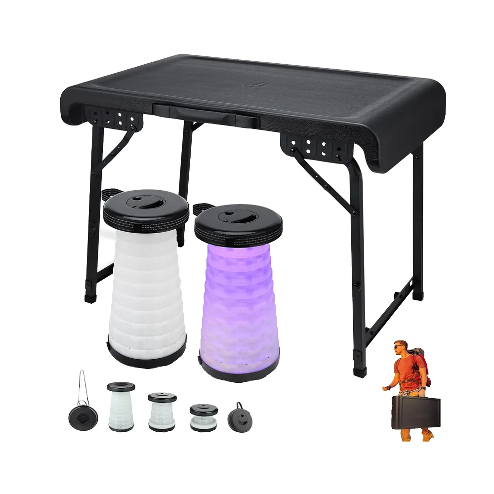 Outdoor Foldable Table and 2 Stools Set