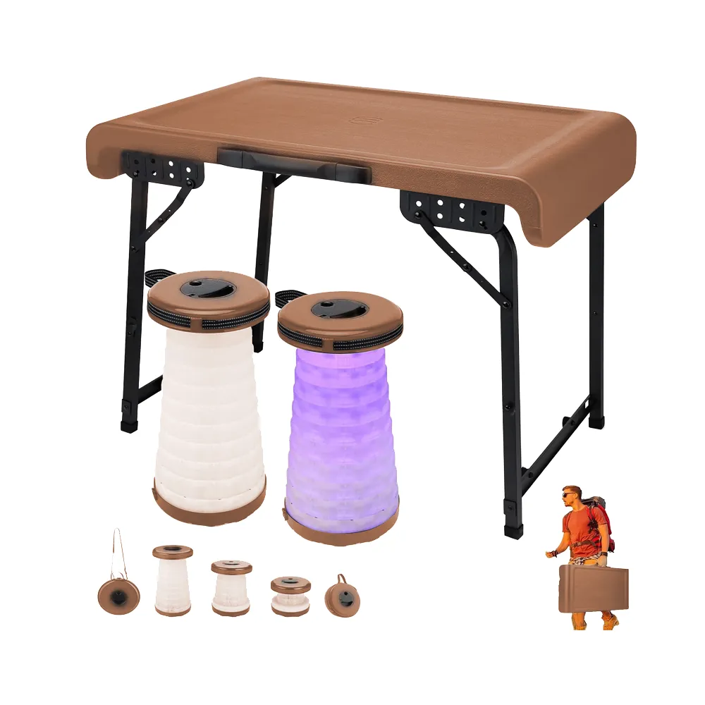 Outdoor Foldable Table and 2 Stools Set