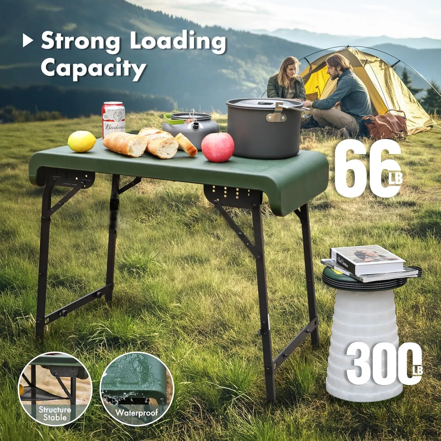 Outdoor Foldable Table and 2 Stools Set