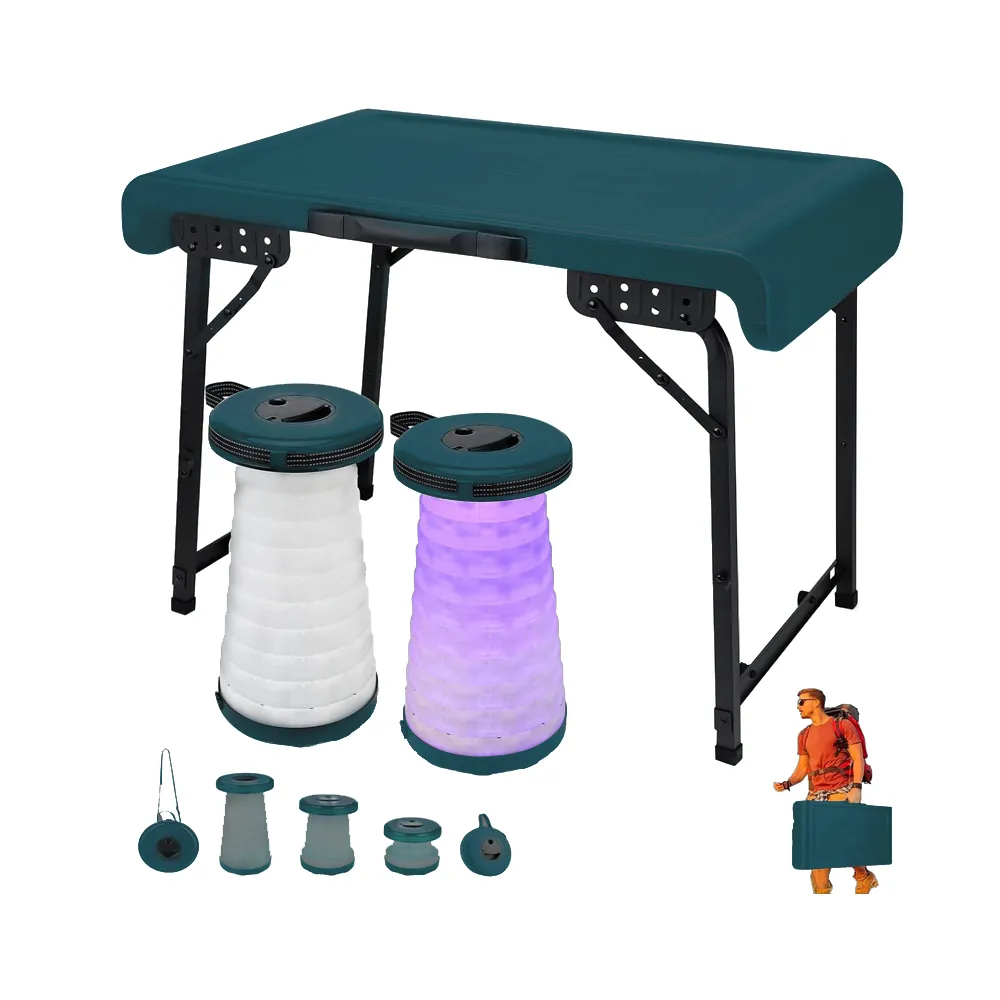 Outdoor Foldable Table and 2 Stools Set