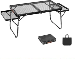 Outdoor Folding Table, Aluminum Alloy Portable Folding Grid Table, Camping Table with Extendable Desktop, for Picnic, Beach, Camping