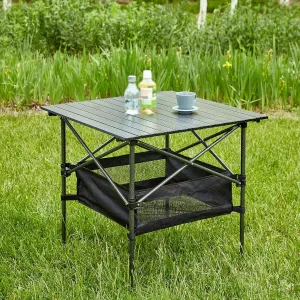 Outdoor Folding Table with Carrying Bag, Folding Camping Table, Lightweight Aluminum Roll-up Square Table for Indoor, Outdoor, Camping, Backyard, BBQ, Party, Patio, Beach, Picnic, Black
