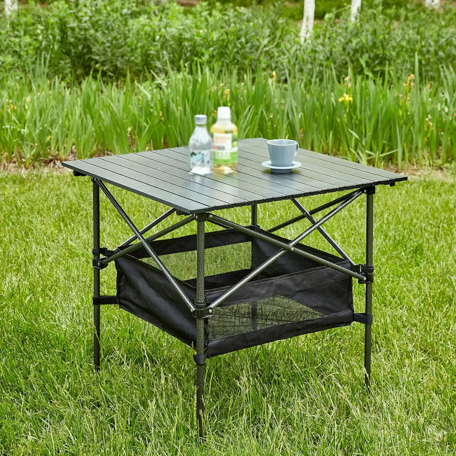 Outdoor Folding Table with Carrying Bag, Folding Camping Table, Lightweight Aluminum Roll-up Square Table for Indoor, Outdoor, Camping, Backyard, BBQ, Party, Patio, Beach, Picnic, Black