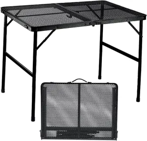 Outdoor Folding Table with Mesh Layer Side Pocket, Collapsible Portable Picnic Camping Table, Adjustable Height Camping Table for Camping, Beach, Patio, Picnic, Hiking Black