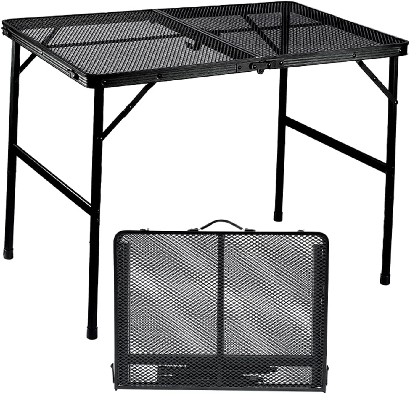 Outdoor Folding Table with Mesh Layer Side Pocket, Collapsible Portable Picnic Camping Table, Adjustable Height Camping Table for Camping, Beach, Patio, Picnic, Hiking Black