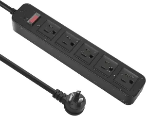 Outdoor Power Strip Waterproof with 5 Outlets, Garden Weatherproof Surge Protector, Christmas Multiple Outlet Exterior Socket for Lighting Appliances. 6FT Extension Cord Strip with Flat Plug. Black