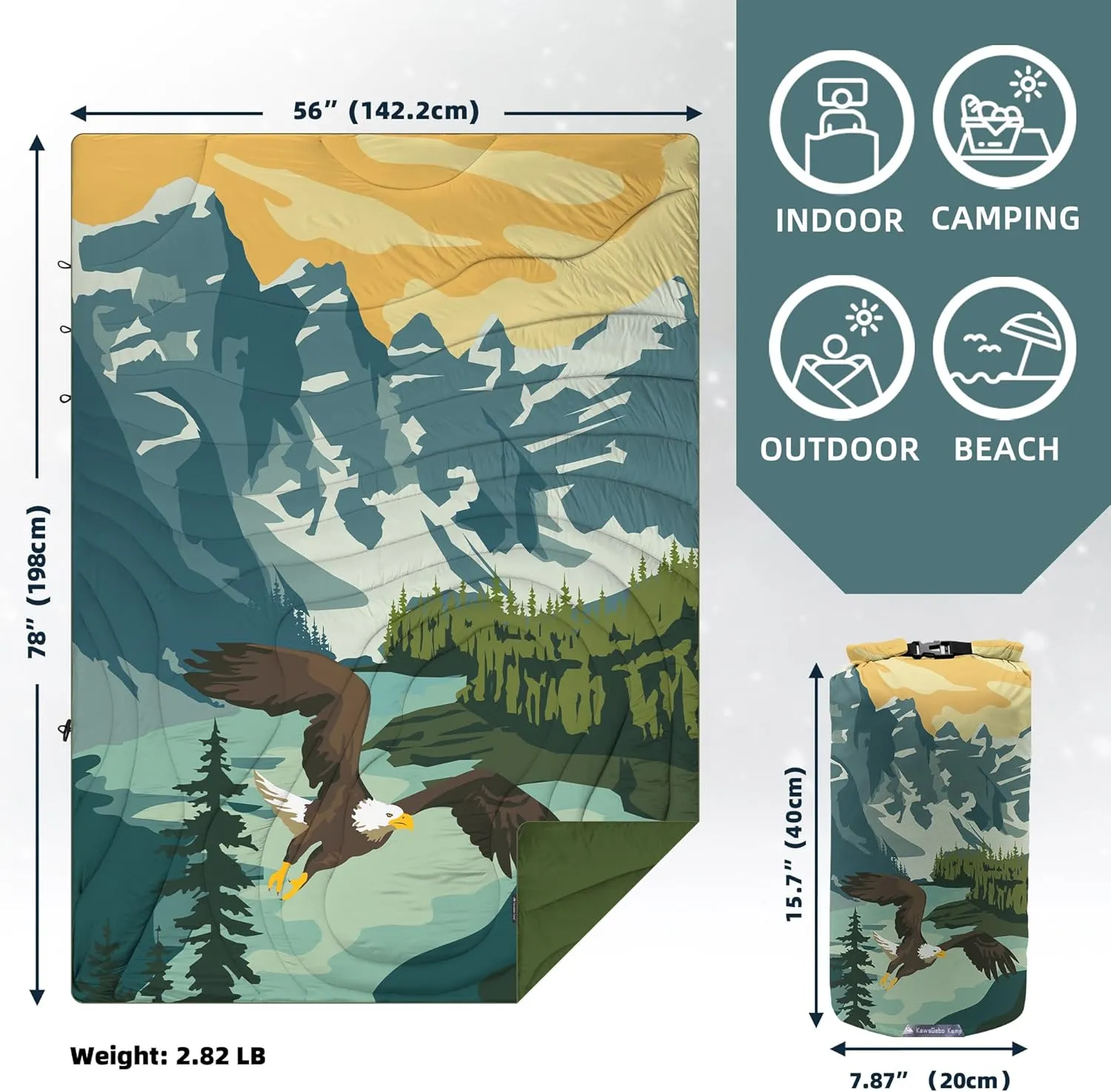 Outdoor Puffy Camping Blanket, Lightweight Windproof Warm Stadium Blanket, Packable Travel Camping Quilt for Cold Weather, Hiking, Backpacking, Sleeping, Hammock, Adventure 78"x 56"