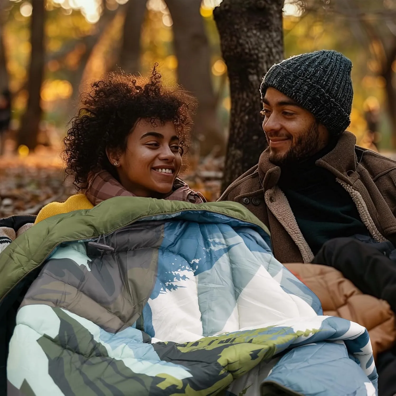 Outdoor Puffy Camping Blanket, Lightweight Windproof Warm Stadium Blanket, Packable Travel Camping Quilt for Cold Weather, Hiking, Backpacking, Sleeping, Hammock, Adventure 78"x 56"