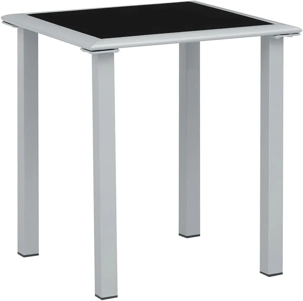 Outdoor Table Black Tempered Glass, Powder-Coated Steel Side Table, Dining Furniture for Camping, Picnic, Balcony