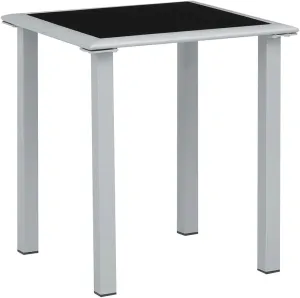 Outdoor Table Black Tempered Glass, Powder-Coated Steel Side Table, Dining Furniture for Camping, Picnic, Balcony