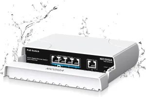Outdoor Waterproof 4-Port Gigabit PoE Switch with 4 Port PoE @78W   1000Mbps Uplink Port, 5 Port IEEE802.3af/at Power Over Ethernet Switch Unmanaged with VLAN Function, Plug & Play