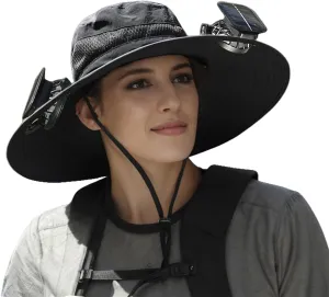 Outdoor Wide Brim Solar Fan Outdoor Fishing Hat, Solar Fan Hat with 2 Solar Fan for Women Men, Solar & USB Charging