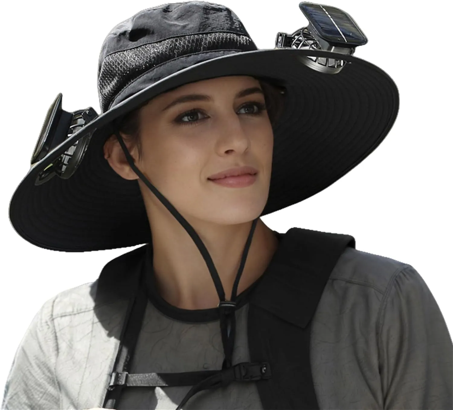Outdoor Wide Brim Solar Fan Outdoor Fishing Hat, Solar Fan Hat with 2 Solar Fan for Women Men, Solar & USB Charging