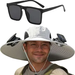 Outdoor Wide Brim Solar Fan Outdoor Fishing Hat, Sombrero Con Ventilador Solar, Solar Fan Hat with 2 Solar Fan
