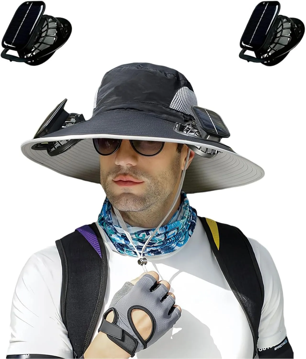 Outdoor Wide Brim Sun Hat with 2 Solar Fan, Colitt - Fishing Hat with Built in Fan Sun Bucket Hats for Men&Women
