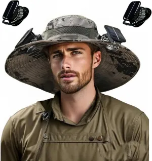 Outdoor Wide Brim Sun Hat with 2 Solar Fan, Colitt - Fishing Hat with Built in Fan Sun Bucket Hats for Men&Women