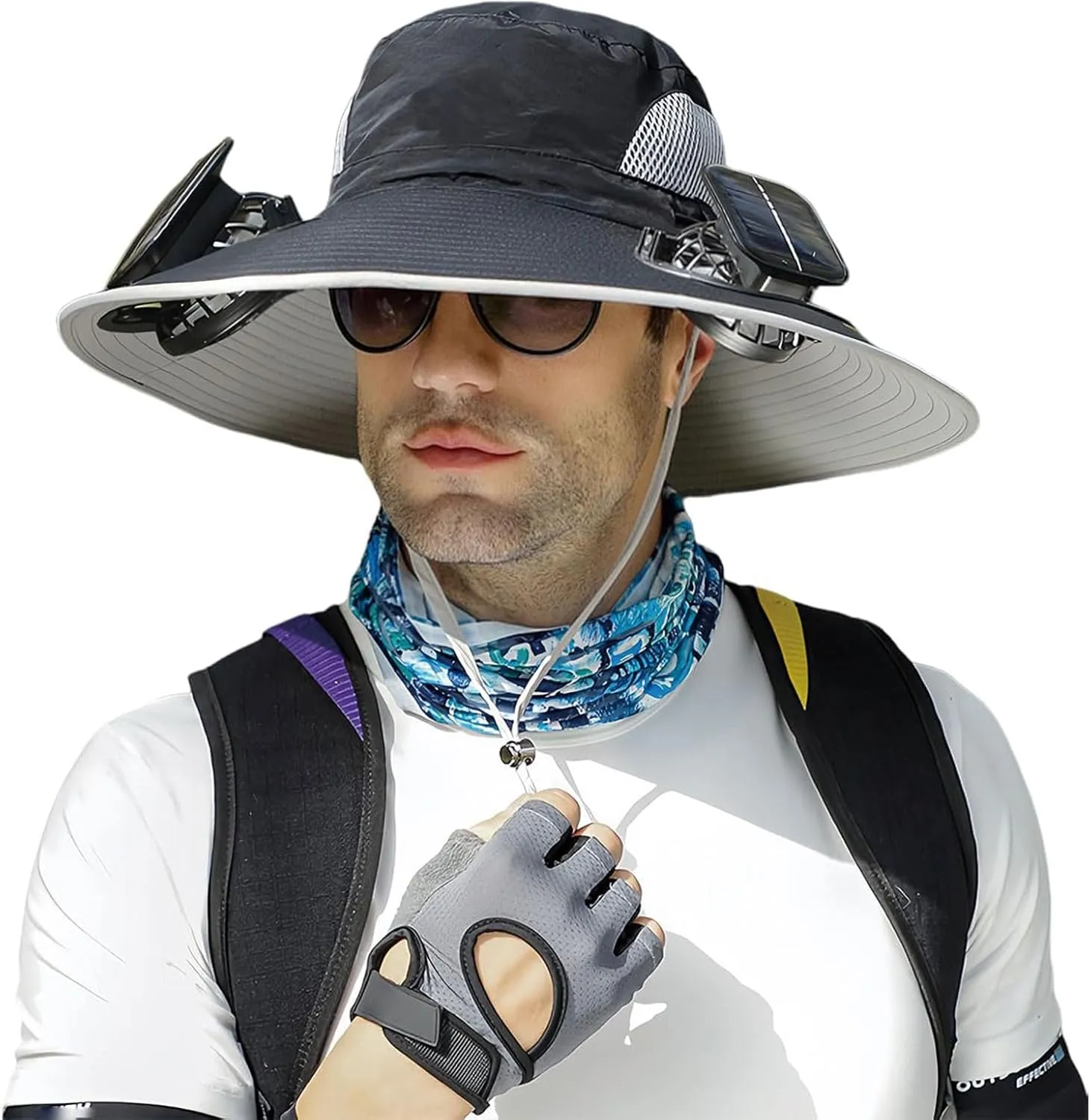 Outdoor Wide Brim Sun Hat with 2 Solar Fan, Colitt - Fishing Hat with Built in Fan Sun Bucket Hats for Men&Women