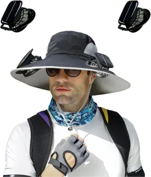 Outdoor Wide Brim Sun Hat with 2 Solar Fan, Colitt - Fishing Hat with Built in Fan Sun Bucket Hats for Men&Women