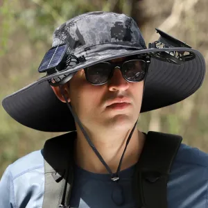 Outdoor Wide Brim Sun Hat with 2 Solar Fan Sun Bucket Hat for Men Women UPF 50  Bucket Fishing & Beach Hat with Fan Built in