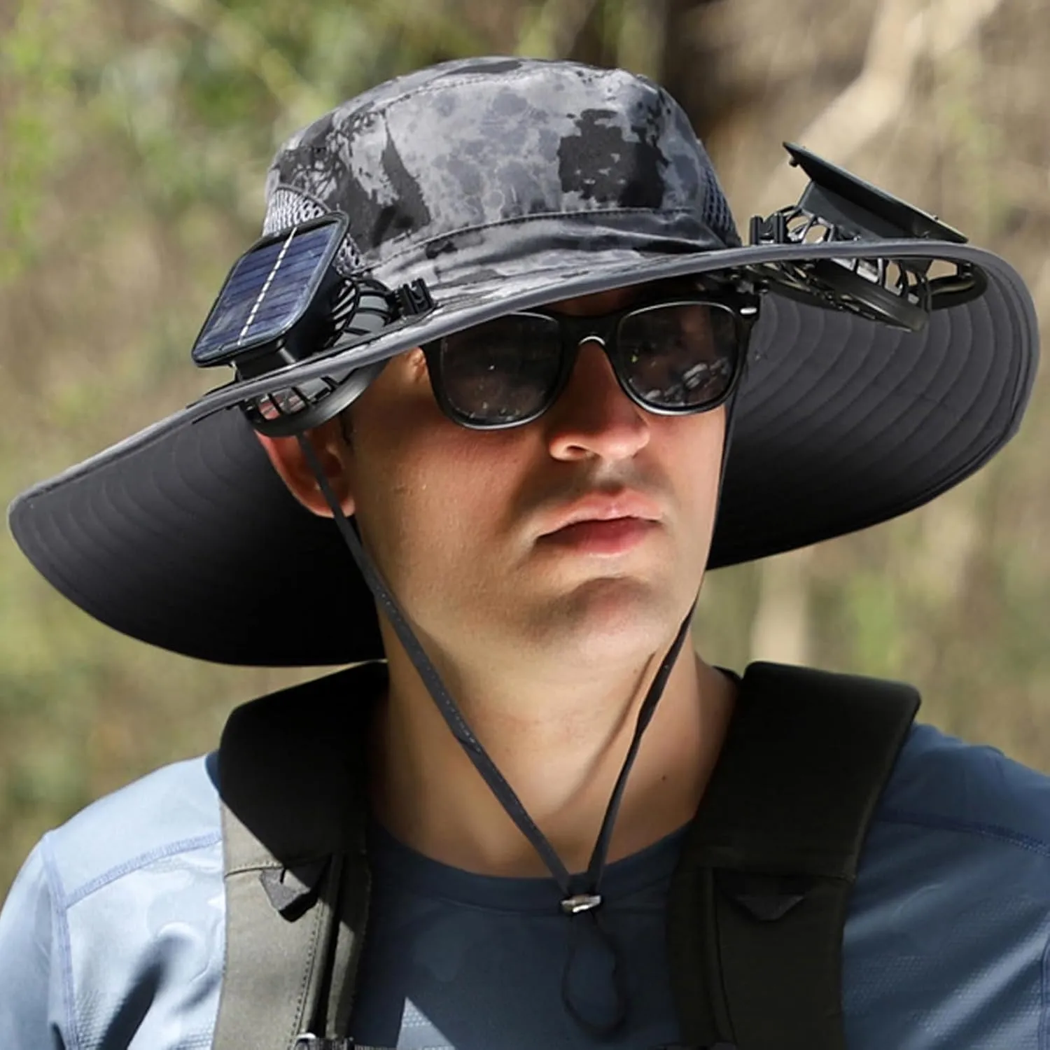 Outdoor Wide Brim Sun Hat with 2 Solar Fan Sun Bucket Hat for Men Women UPF 50  Bucket Fishing & Beach Hat with Fan Built in
