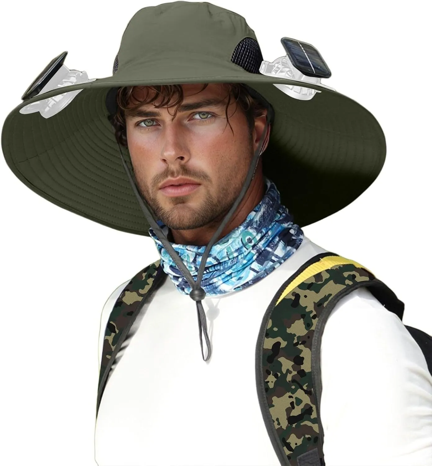 Outdoor Wide Brim Sun Hat with 3 Solar Fan Sun Bucket Hat for Men Women Bucket Fishing & Beach Hat with Fan Built in