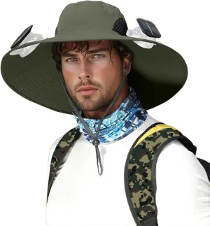 Outdoor Wide Brim Sun Hat with 3 Solar Fan Sun Bucket Hat for Men Women Bucket Fishing & Beach Hat with Fan Built in