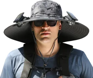 Outdoor Wide Brim Sun Hat with Solar Fan, Solar Powered Fan Hat, Fishing Hat for Men Women UPF 50  Breathable