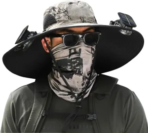 Outdoor Wide Brim Sun Hat with Solar Fan, Solar Powered Fan Hat, Fishing Hat for Men Women UPF 50  Breathable